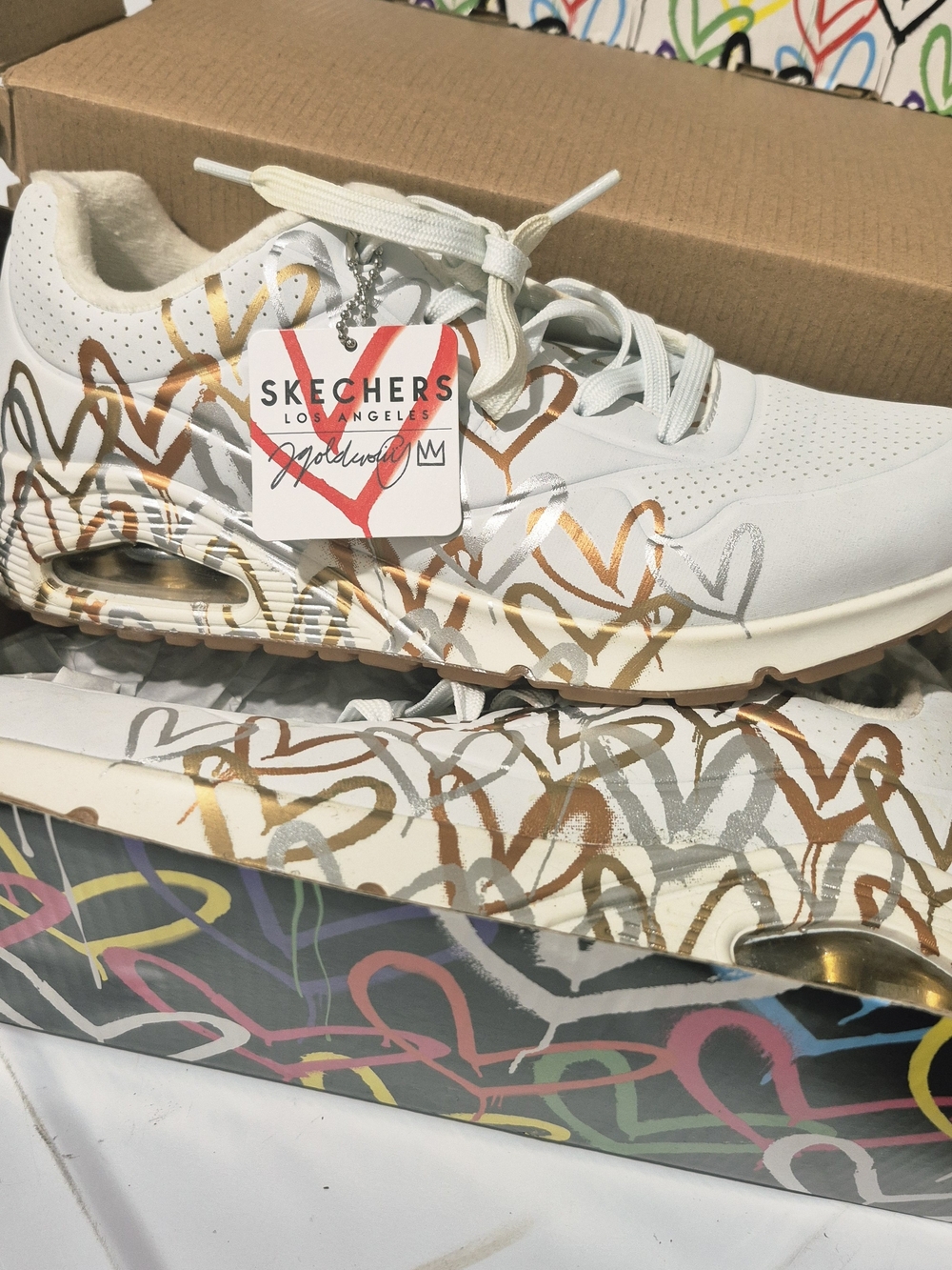 Skechers Men's White Heart-Graphic Athletic Sneakers